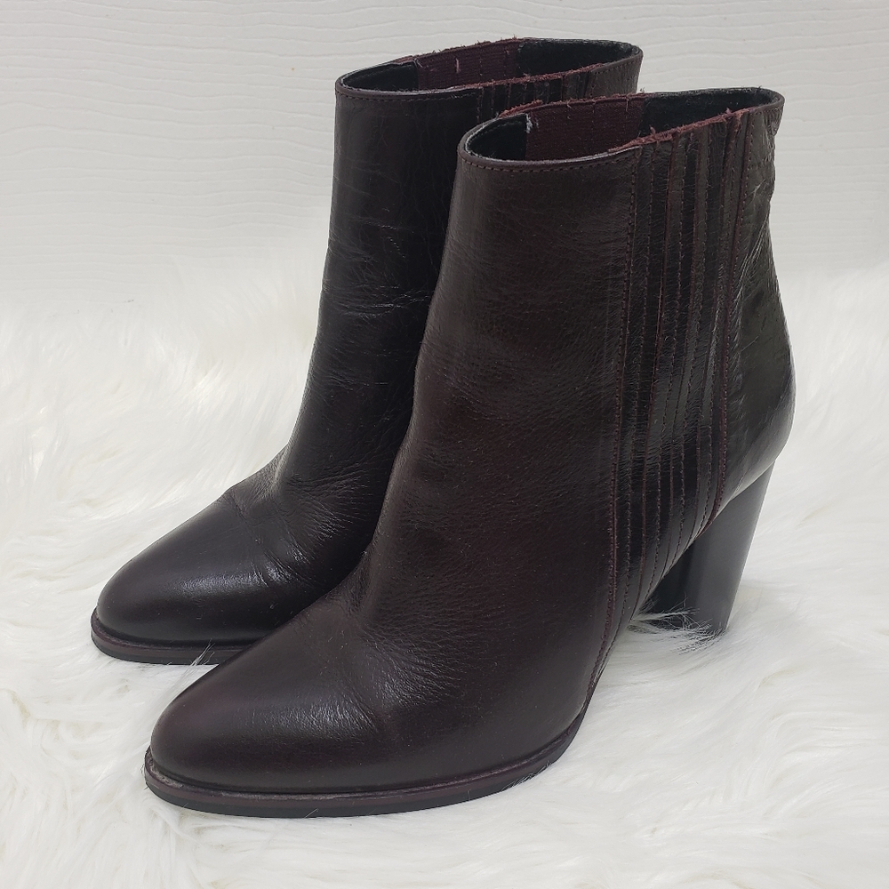 Zara Basic Brown Leather Pull On Ankle Boots - image 1